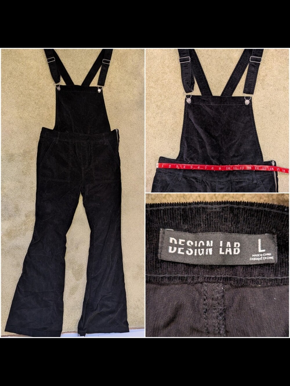 Design Lab Black Corduroy Flared Overalls